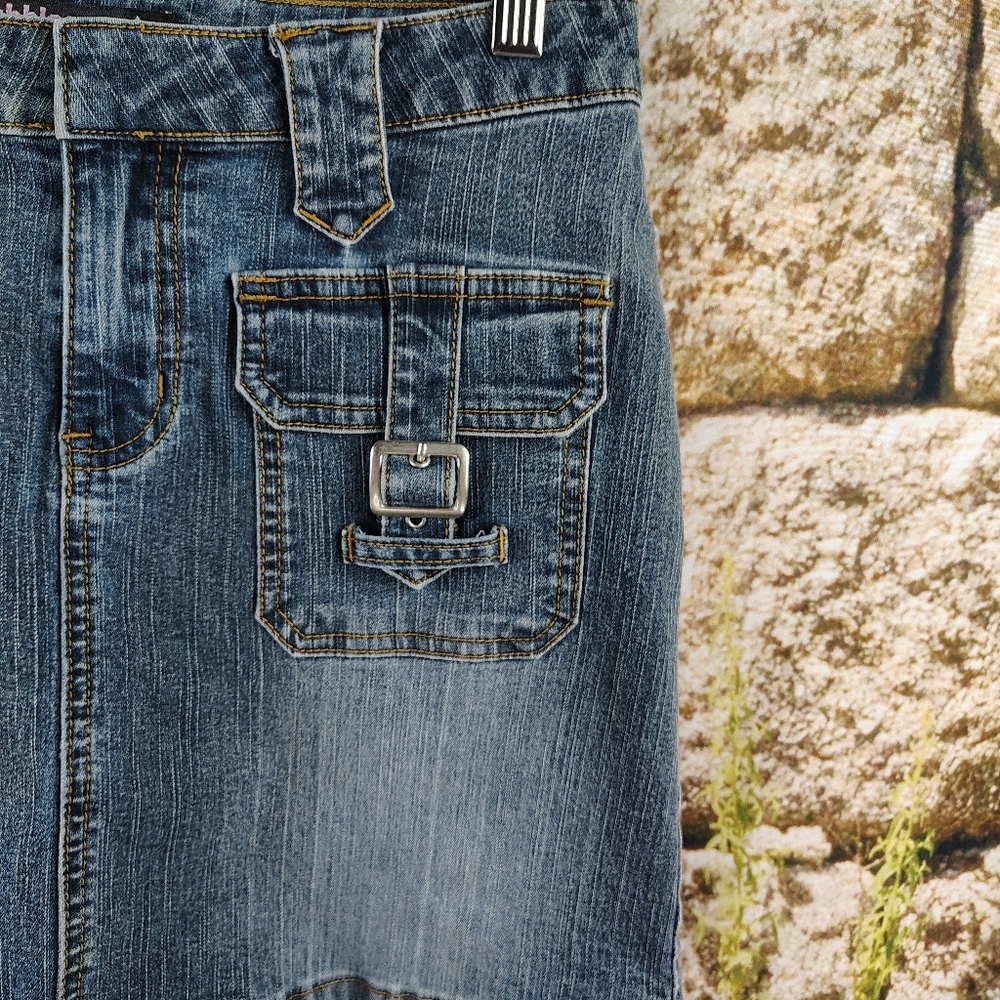 Bubblegum Denim Skirt with Buckle Pockets - Picture 3 of 8
